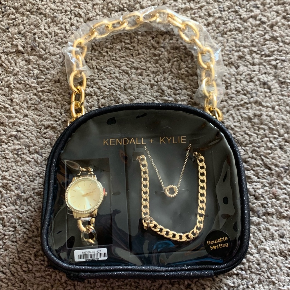 Kendall and Kylie Jewelry Set. Includes a watch & necklaces. Also comes with bag